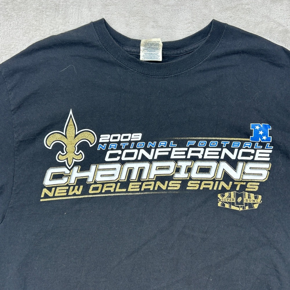 New Orleans Saints T-Shirt Mens Large Black 2009 NFC Champions Graphic NFL Y2K - Picture 2 of 10
